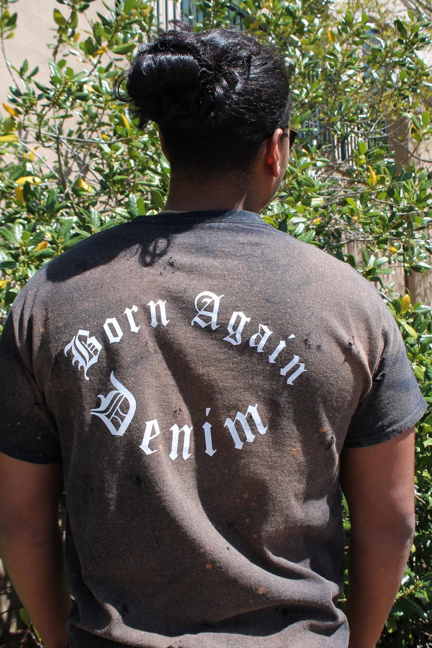 BORN AGAIN DENIM (DISTRESSED BLEACH / BLACK ) TEE